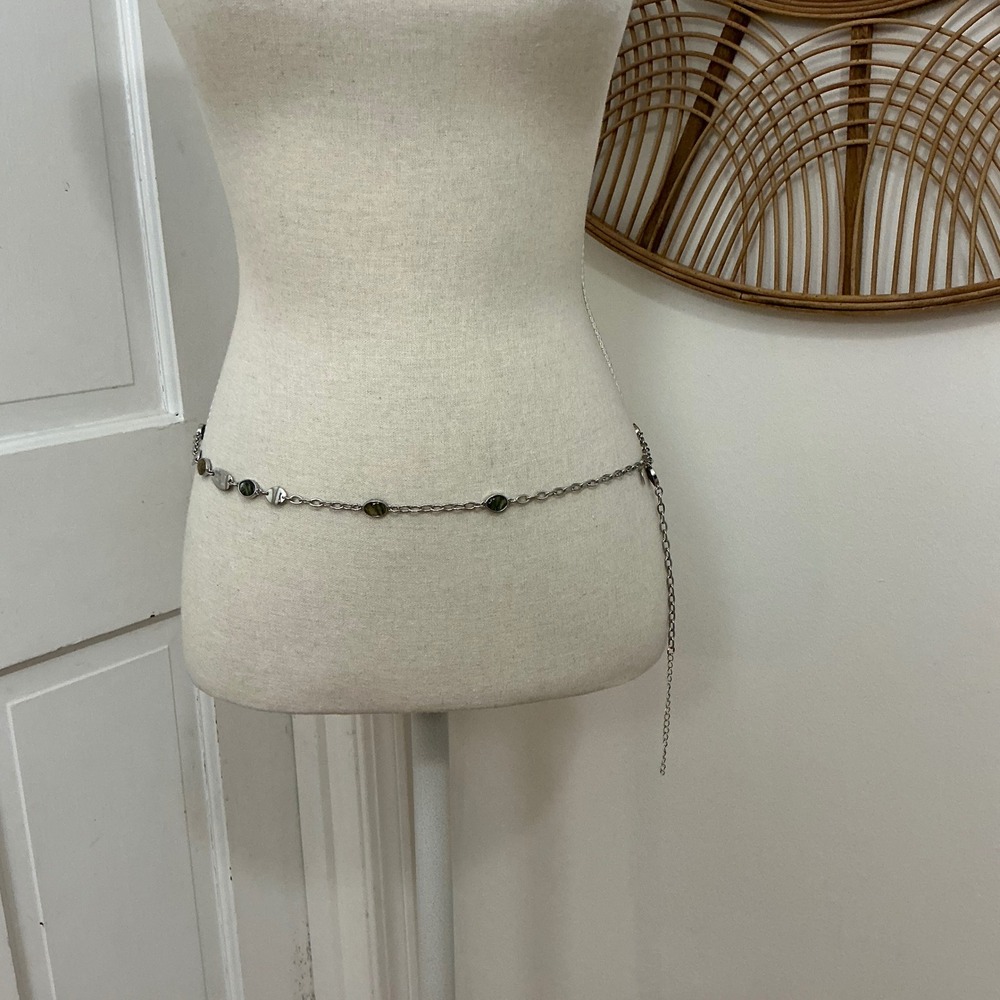 Lia Sophia Silver Tone Chain Belt M Faux Stone Boho Y2K Fairy Mermaid Hippie